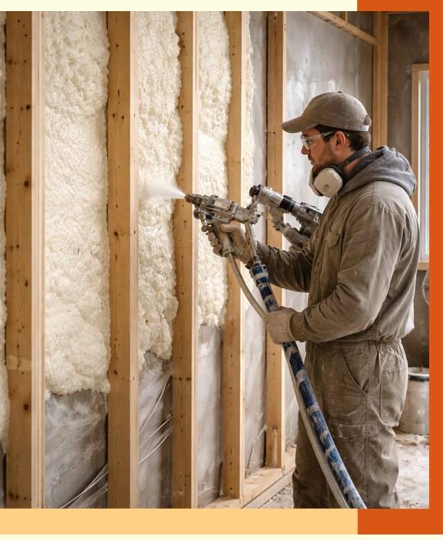 Утепление каркасной стены ППУ в Ярцево от 4324 руб./м2 под ключ | ТепломастерРцв